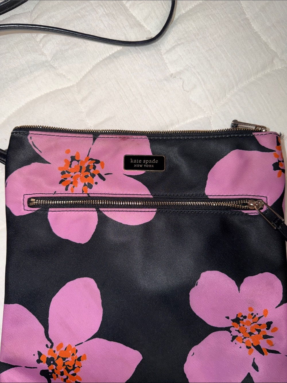 kate spade Black Crossbody Bag with Pink Floral Design
